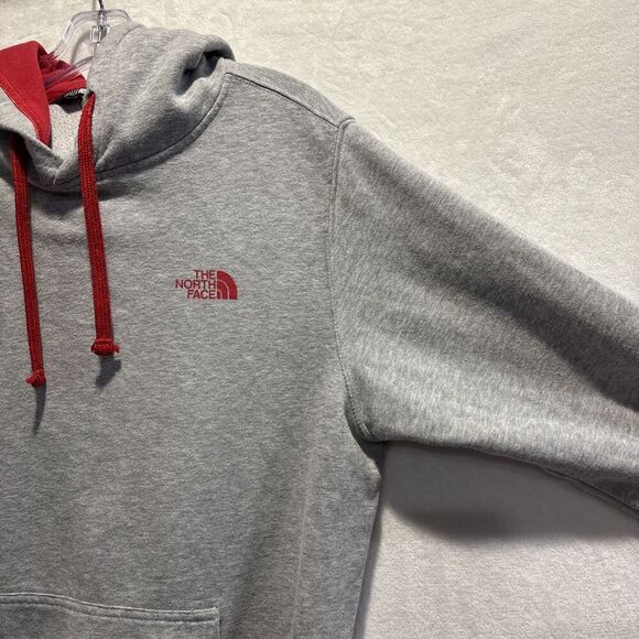 The North Face Men's Size Medium Gray Red Hoodie Sweatshirt Fleece Logo Outdoor - Picture 4 of 16